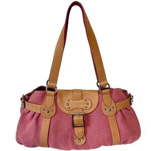 Longchamp Vintage Y2K Idole Pink Silver Canvas Tweed Leather Shoulder Bag France